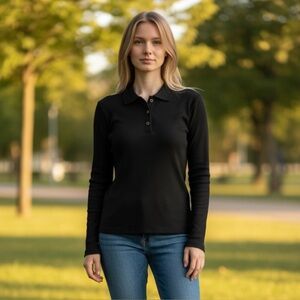 MELI BLACK Casual Top collar long sleeve NEW NWT Medium